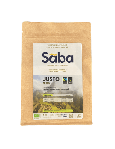 Sāba torréfaction - packaging Justo - Pérou Fairtrade